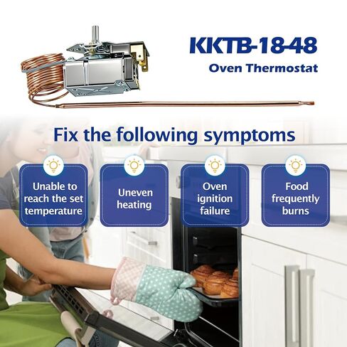 KKTB-18-48 Oven Thermostat Replacement for Robertshaw Stove Oven Range Thermostat, 5A 120VAC,150-599°F, 48" Capillary Tube Suitable，Fits for Awoco, Forno, Thor 30/36/48" Gas Range with 18" Oven Cavity in Kuwait
