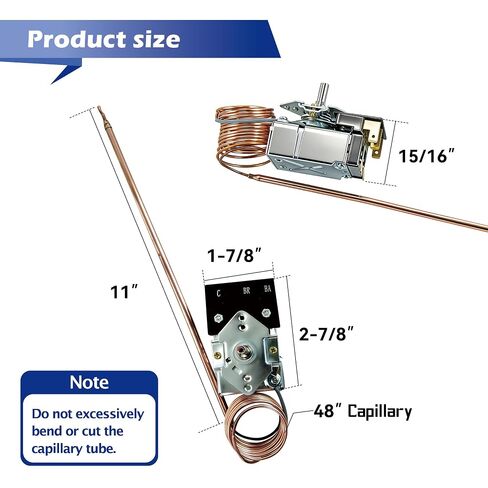 KKTB-18-48 Oven Thermostat Replacement for Robertshaw Stove Oven Range Thermostat, 5A 120VAC,150-599°F, 48" Capillary Tube Suitable，Fits for Awoco, Forno, Thor 30/36/48" Gas Range with 18" Oven Cavity in Kuwait