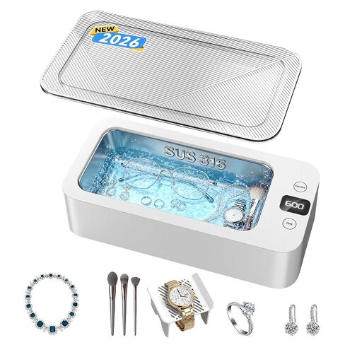 Ultrasonic Jewelry Cleaner, 50khz Professional Ultrasonic Cleaner Machine for Jewelry, Eyeglasses, Watches, Dentures,5 Time Modes,316 Stainless Steel Tank,500ml Capacity | Large SUS316 Tank & Silent Operation;17oz (500ml) in Kuwait