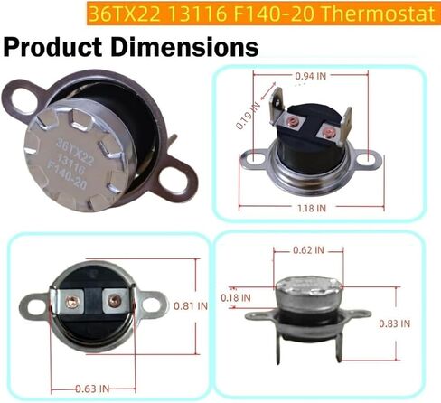 (2 Pack) 36TX22 13116 F140-20 Thermostat Switch 140 Degrees Normally Closed -Replaces 3660698 CA-140 CA-140-QC KSD301 in Kuwait