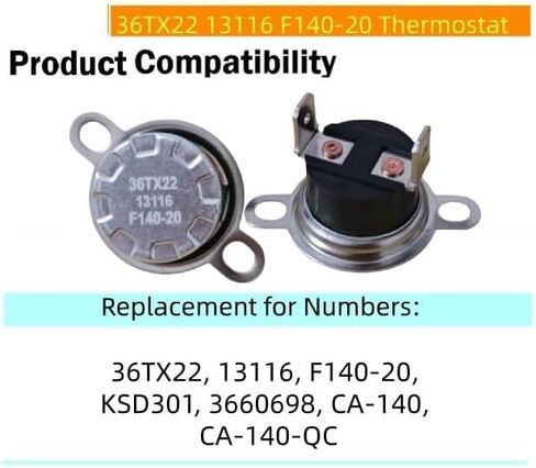 (2 Pack) 36TX22 13116 F140-20 Thermostat Switch 140 Degrees Normally Closed -Replaces 3660698 CA-140 CA-140-QC KSD301 in Kuwait