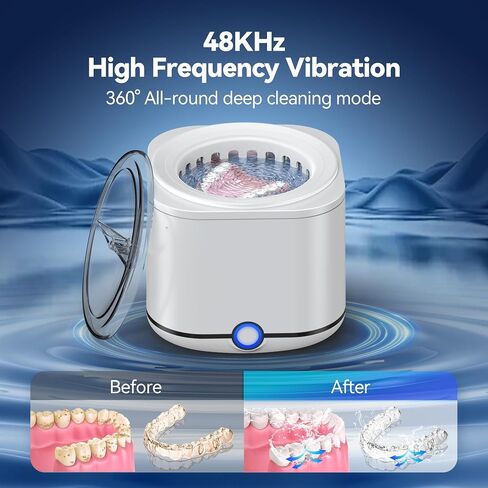 Miorcols Ultrasonic Retainer Cleaner Machine, 48kHz Denture Cleaner Machine for Mouthguard, Braces, Night Guard, Toothbrush, Jewelry with 7.8OZ Dental Cleaning Pod- White in Kuwait