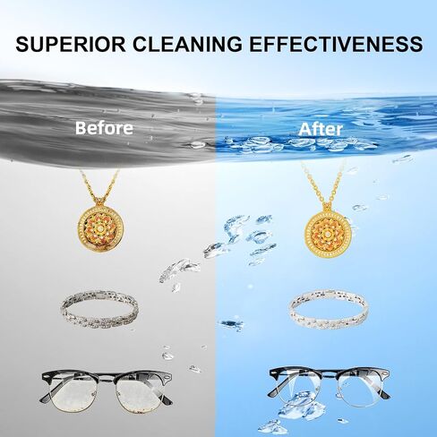 Ultrasonic Jewelry Cleaner Pro for Silver，Eyeglasses, Rings, Retainers, Dentures，Watch Strap, 3 Timer Modes，450ml Capacity (053-P303) in Kuwait