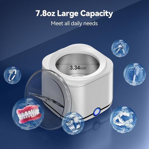 Miorcols Ultrasonic Retainer Cleaner Machine, 48kHz Denture Cleaner Machine for Mouthguard, Braces, Night Guard, Toothbrush, Jewelry with 7.8OZ Dental Cleaning Pod- White in Kuwait