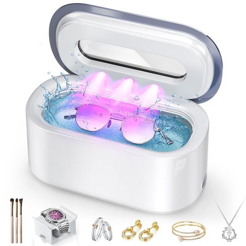 Ultrasonic Jewelry Cleaner, 48KHz Professional Ultrasonic Cleaner for Eyeglasses, Rings, Retainers, Dentures, 30W Jewelry Cleaner Ultrasonic Machine with Dual Cleaning Modes, White in Kuwait