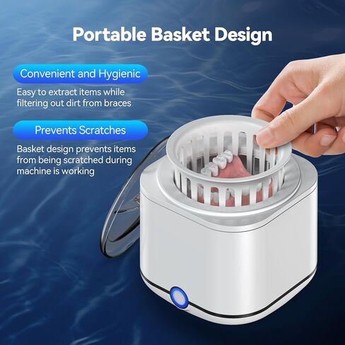 Miorcols Ultrasonic Retainer Cleaner Machine, 48kHz Denture Cleaner Machine for Mouthguard, Braces, Night Guard, Toothbrush, Jewelry with 7.8OZ Dental Cleaning Pod- White in Kuwait