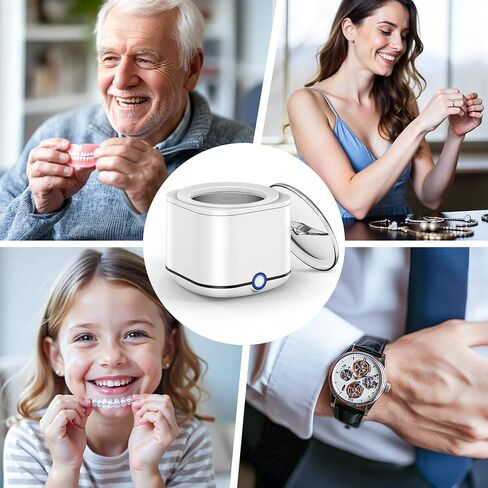 Miorcols Ultrasonic Retainer Cleaner Machine, 48kHz Denture Cleaner Machine for Mouthguard, Braces, Night Guard, Toothbrush, Jewelry with 7.8OZ Dental Cleaning Pod- White in Kuwait