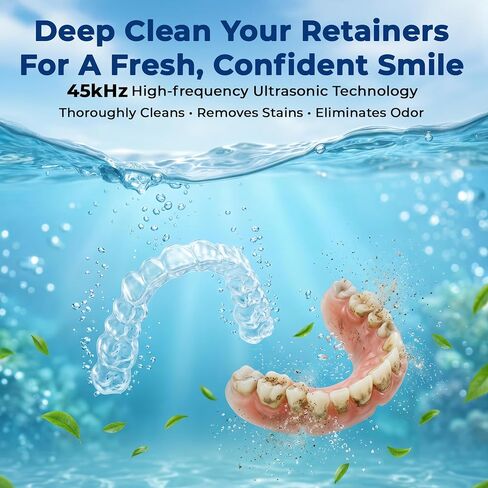 Ultrasonic Retainer Cleaner Machine, 45KHz 200ML, Dental Cleaning Pod with 3 Modes, Digital Timer Denture Cleaner Machine for Mouth Guard, Aligner, Night Guard, Braces, Toothbrush Head & Jewelry in Kuwait