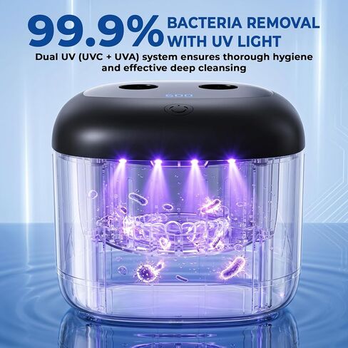 Ultrasonic Retainer Cleaner Machine, 45KHz 200ML, Dental Cleaning Pod with 3 Modes, Digital Timer Denture Cleaner Machine for Mouth Guard, Aligner, Night Guard, Braces, Toothbrush Head & Jewelry in Kuwait
