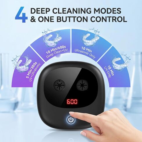 Ultrasonic Retainer Cleaner Machine, 45KHz 200ML, Dental Cleaning Pod with 3 Modes, Digital Timer Denture Cleaner Machine for Mouth Guard, Aligner, Night Guard, Braces, Toothbrush Head & Jewelry in Kuwait