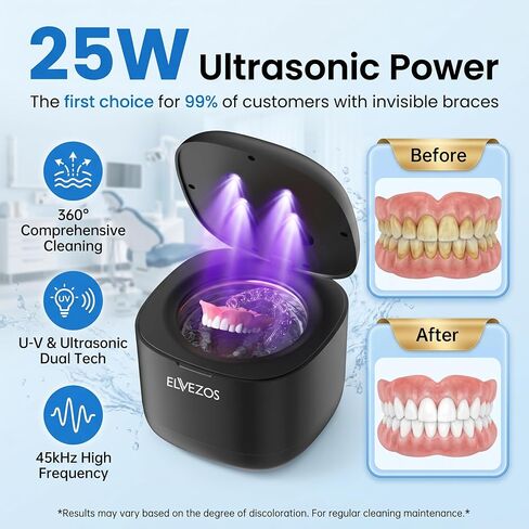 Ultrasonic Retainer Cleaner Machine, 45KHz 200ML, Dental Cleaning Pod with 3 Modes, Digital Timer Denture Cleaner Machine for Mouth Guard, Aligner, Night Guard, Braces, Toothbrush Head & Jewelry in Kuwait