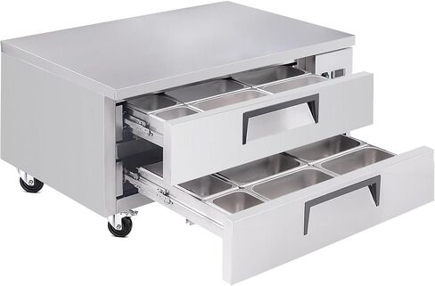 Aoowow 48" Chef Base Refrigerator, 2 Drawer Undercounter Refrigerator, Extra Wide Commercial Prep Table with 12 Pans Included, 33-41°F Ventilated Cooling R290 ETL for Busy Restaurant & Pizza Station in Kuwait