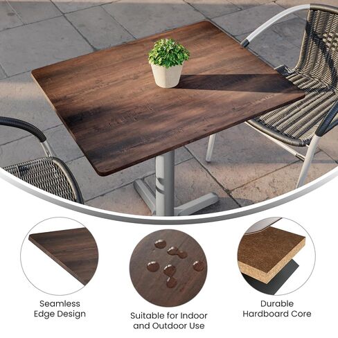 Flash Furniture Acadia 24" x 30" Dark Brown Tabletop, TopGuard HPL Seamless Edge, Scratch & Stain Resistant, All-Weather Durability, Commercial Grade in Kuwait