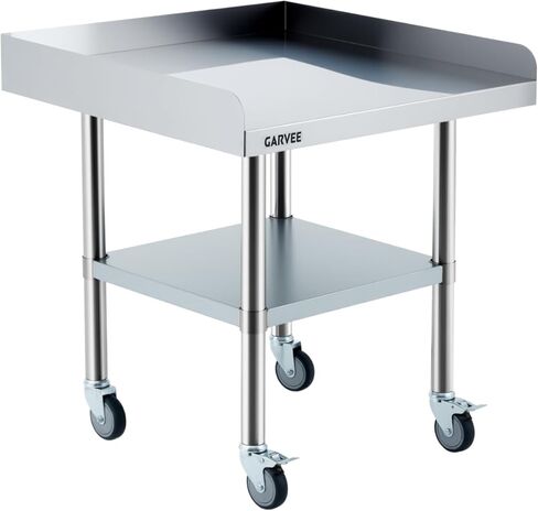 Garvee 24x30 Inch Stainless Steel Work Table with Wheels, Commercial Prep Table with 3-Sided Backsplash & Height Adjustable Undershelf, Kitchen Mobile Workstation for Restaurant, Home, Garage in Kuwait