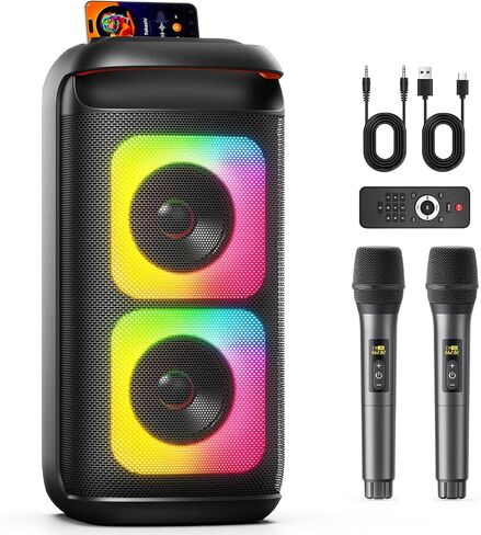 Karaoke Machine with 2 Wireless Microphones, Portable Bluetooth Karaoke for Adults, Powerful Dual 8" Subwoofer Karaoke Boombox, LED Lights, 3D Sound, Support TV/USB/AUX/TF for Home Party in Kuwait
