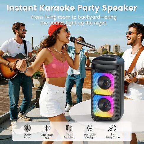 Karaoke Machine with 2 Wireless Microphones, Portable Bluetooth Karaoke for Adults, Powerful Dual 8" Subwoofer Karaoke Boombox, LED Lights, 3D Sound, Support TV/USB/AUX/TF for Home Party in Kuwait