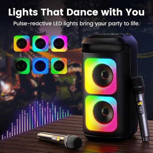 Karaoke Machine with 2 Wireless Microphones, Portable Bluetooth Karaoke for Adults, Powerful Dual 8" Subwoofer Karaoke Boombox, LED Lights, 3D Sound, Support TV/USB/AUX/TF for Home Party in Kuwait