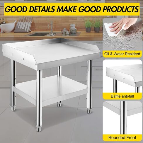 Heavy-Duty Stainless Steel Grill Stand Table 24"x24" – 1000 lbs Top Shelf, 220 lbs Bottom Shelf, 2" Edge Baffle, Adjustable Legs – Ideal for Home Kitchens, Outdoor BBQs, Commercial in Kuwait