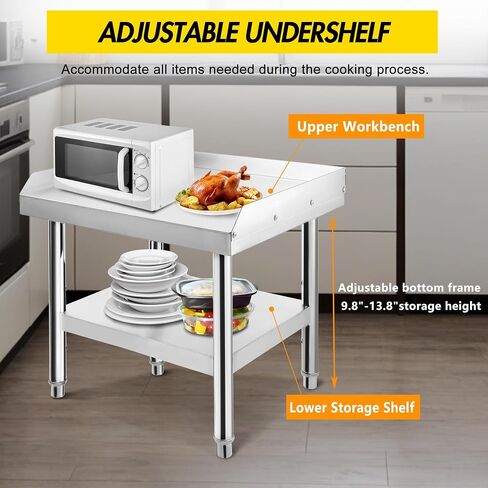 Heavy-Duty Stainless Steel Grill Stand Table 24"x24" – 1000 lbs Top Shelf, 220 lbs Bottom Shelf, 2" Edge Baffle, Adjustable Legs – Ideal for Home Kitchens, Outdoor BBQs, Commercial in Kuwait