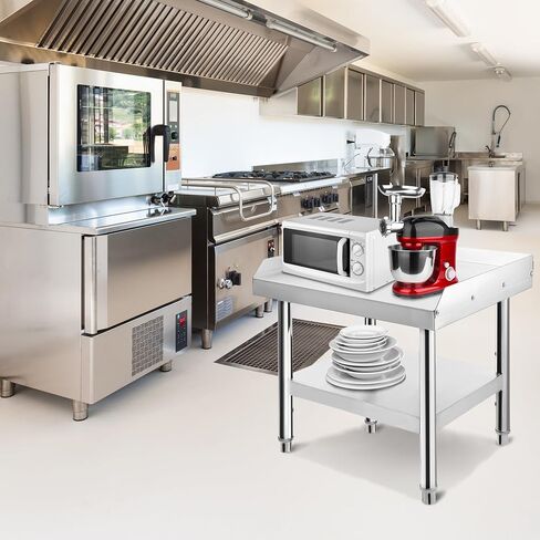 Heavy-Duty Stainless Steel Grill Stand Table 24"x24" – 1000 lbs Top Shelf, 220 lbs Bottom Shelf, 2" Edge Baffle, Adjustable Legs – Ideal for Home Kitchens, Outdoor BBQs, Commercial in Kuwait