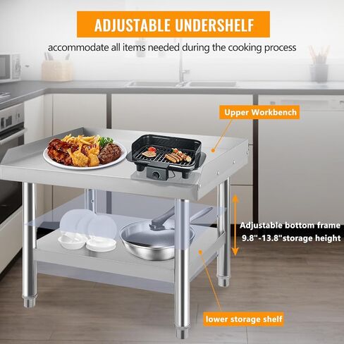 Stainless Steel Equipment Grill Prep Table – 60x30x24in, Adjustable Legs, 1000 lb Top & 220 lb Bottom Shelf, 2" Edge Baffle, Undershelf Storage, Perfect for Commercial Kitchen, Hotel, Home in Kuwait