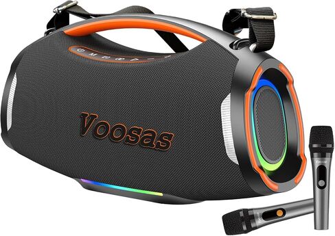Portable Bluetooth Speaker with 2 Wireless Mics, 250W Booming Bass, IP55 Waterproof Dustproof, TWS Pairing, RGB Lights, 6.5H Continuous Use / 20H Music, Outdoor Party Speaker, Ideal Gifts in Kuwait