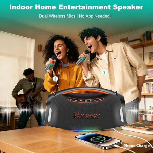 Portable Bluetooth Speaker with 2 Wireless Mics, 250W Booming Bass, IP55 Waterproof Dustproof, TWS Pairing, RGB Lights, 6.5H Continuous Use / 20H Music, Outdoor Party Speaker, Ideal Gifts in Kuwait