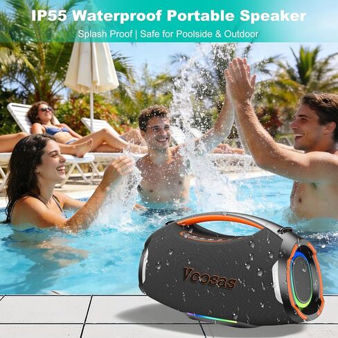 Portable Bluetooth Speaker with 2 Wireless Mics, 250W Booming Bass, IP55 Waterproof Dustproof, TWS Pairing, RGB Lights, 6.5H Continuous Use / 20H Music, Outdoor Party Speaker, Ideal Gifts in Kuwait