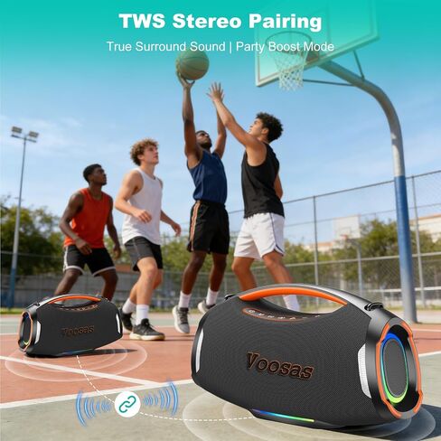 Portable Bluetooth Speaker with 2 Wireless Mics, 250W Booming Bass, IP55 Waterproof Dustproof, TWS Pairing, RGB Lights, 6.5H Continuous Use / 20H Music, Outdoor Party Speaker, Ideal Gifts in Kuwait