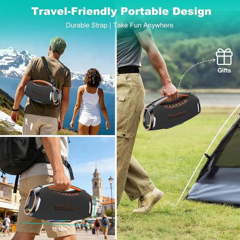 Portable Bluetooth Speaker with 2 Wireless Mics, 250W Booming Bass, IP55 Waterproof Dustproof, TWS Pairing, RGB Lights, 6.5H Continuous Use / 20H Music, Outdoor Party Speaker, Ideal Gifts in Kuwait
