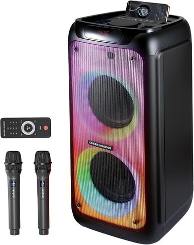 GKD80 Karaoke Machine for Adults with 2 Wireless UHF Microphone, 600W Peak Bluetooth Speaker with Dual 8'' Subwoofers, Portable Party Speaker with RC/Wheels for Singing/Outdoor Events/Speaking in Kuwait