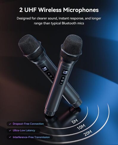 GKD80 Karaoke Machine for Adults with 2 Wireless UHF Microphone, 600W Peak Bluetooth Speaker with Dual 8'' Subwoofers, Portable Party Speaker with RC/Wheels for Singing/Outdoor Events/Speaking in Kuwait