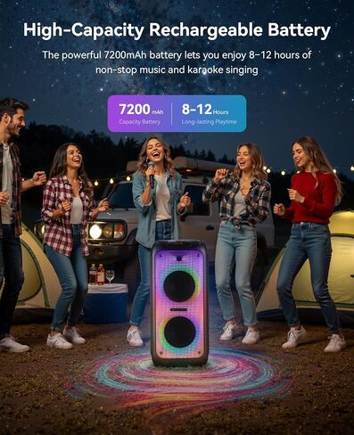 GKD80 Karaoke Machine for Adults with 2 Wireless UHF Microphone, 600W Peak Bluetooth Speaker with Dual 8'' Subwoofers, Portable Party Speaker with RC/Wheels for Singing/Outdoor Events/Speaking in Kuwait