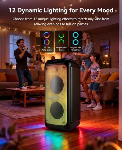 GKD80 Karaoke Machine for Adults with 2 Wireless UHF Microphone, 600W Peak Bluetooth Speaker with Dual 8'' Subwoofers, Portable Party Speaker with RC/Wheels for Singing/Outdoor Events/Speaking in Kuwait