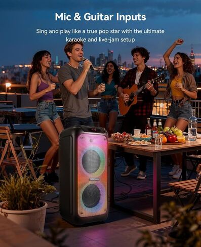 GKD80 Karaoke Machine for Adults with 2 Wireless UHF Microphone, 600W Peak Bluetooth Speaker with Dual 8'' Subwoofers, Portable Party Speaker with RC/Wheels for Singing/Outdoor Events/Speaking in Kuwait