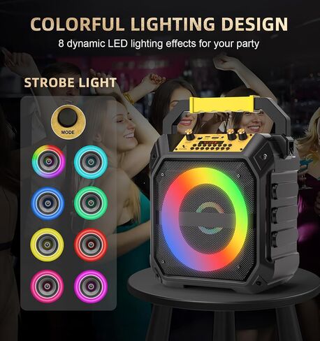 آلة كاريوكي مع 2 ميكروفونات لاسلكية، مكبر صوت كاريوكي محمول بلوتوث مع أضواء RGB القوية، نظام PA يدعم TWS، USB/TF، AUX والتسجيل للحفلات والمنزل والأطفال in Kuwait