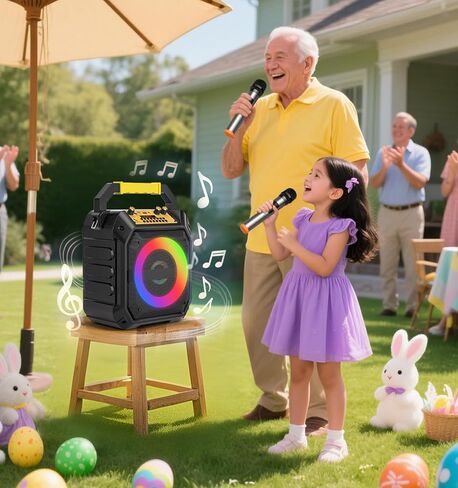 آلة كاريوكي مع 2 ميكروفونات لاسلكية، مكبر صوت كاريوكي محمول بلوتوث مع أضواء RGB القوية، نظام PA يدعم TWS، USB/TF، AUX والتسجيل للحفلات والمنزل والأطفال in Kuwait