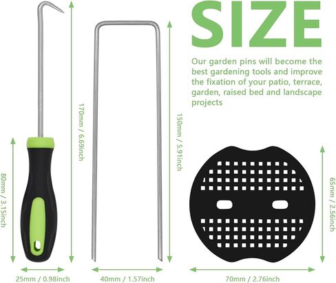 200Pcs Garden Landscape Staples and Fixing Gasket with 1pc Pick Hook, Heavy Duty 11 Gauge U Shaped 3mm Lawn Staples for Irrigation Hoses, Yard Weed Barrier, Fences and Tents, Decorations Fixed in Kuwait