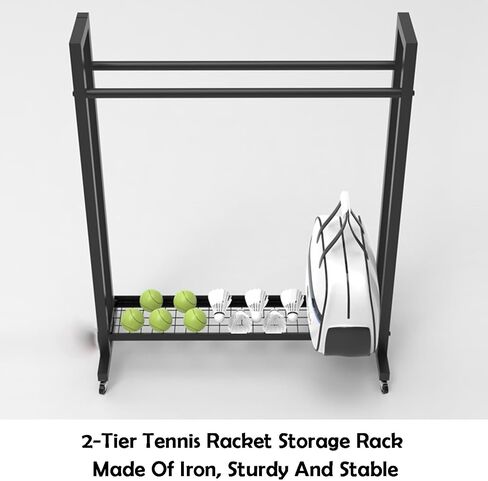 Tennis Racket Cart with Bottom Storage Rack,Portable Tennis Racquet Organizer for Club School (Only Includes Rack) in Saudi Arabia