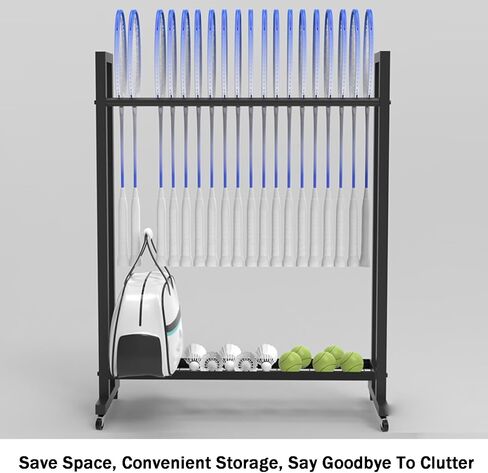 Tennis Racket Cart with Bottom Storage Rack,Portable Tennis Racquet Organizer for Club School (Only Includes Rack) in Saudi Arabia
