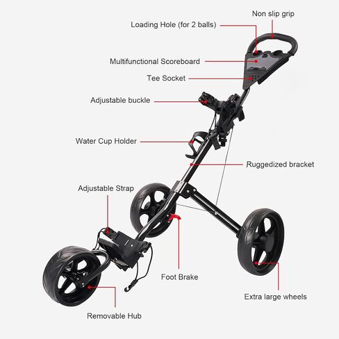 Ymiko Cart Folding Sports Wheel Folding Push Cart Portable Scorecard Holder with Buckle, Foot Brake and Large Wheels for and Sports Gear in Kuwait