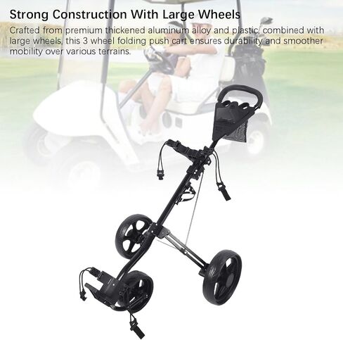 YUYTE 3 Wheel Push Wheel Folding Push Cart Portable Scorecard Holder with Buckle, Foot Brake and Large Wheels for and Sports Gear in Kuwait