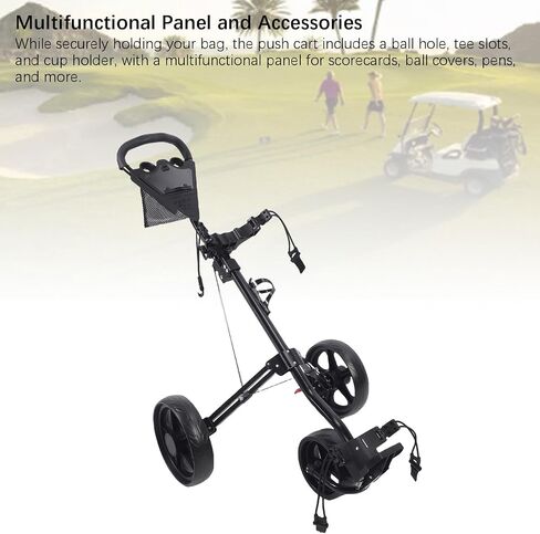 YUYTE 3 Wheel Push Wheel Folding Push Cart Portable Scorecard Holder with Buckle, Foot Brake and Large Wheels for and Sports Gear in Kuwait