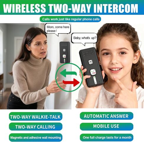 Home Intercom System Wireless 3 Pack, Expandable to 6 Units, Room-to-Room Communication, 1600ft Long Range, Auto Answer, Magnetic Wall Mount, 30-Day Battery, for Elderly Parents, Office, Indoor Use. in Kuwait