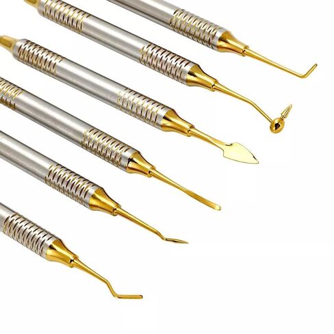 6pcs/Set Dental Composite Resin Filling Spatula Tools Gold Coated Instruments in Kuwait