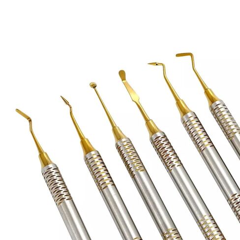 6pcs/Set Dental Composite Resin Filling Spatula Tools Gold Coated Instruments in Kuwait