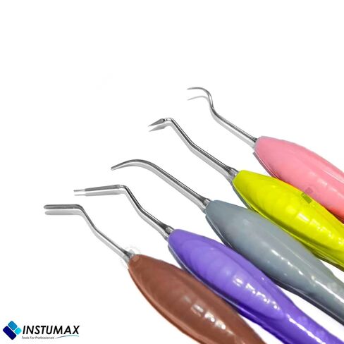مجموعة أدوات طب الأسنان المركبة الاحترافية - أدوات مقبض سيليكون مكونة من 5 قطع لترميم الأسنان - مقابض Ergo Sense سوداء غير قابلة للانزلاق مع كاسيت من INSTUMAX in Kuwait