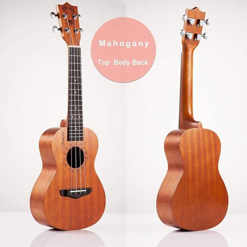 WINZZ HAND RUBBED Series - 23 Inches Concert Ukulele Vintage Hawaiian Uke with Online Lessons, Bag, Tuner, Strap, Extra Strings, Fingerboard Sticker, Natural in Kuwait