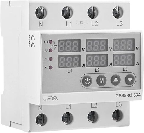 GPS8 Single Phase & Three Phase Voltage Current Relay Protector Over Voltage Under Voltage Protective Device 63A 220VAC(GPS8-03-D) in Kuwait
