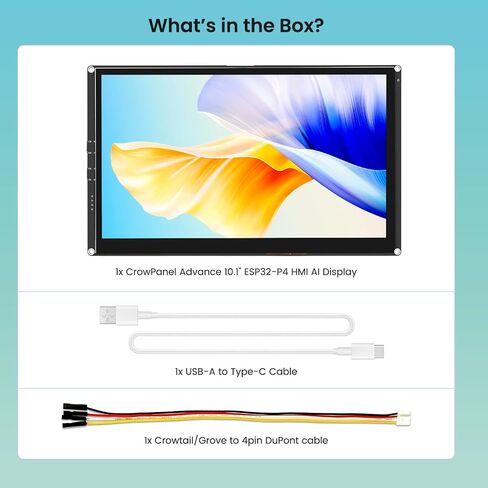ELECROW ESP32 Display 1024x600, 10.1 Inch HMI ESP32-P4 IPS Touch Screen, Support AI Speech Interaction, ESP32-P4 Dual-Core Processor, Up to 400MHz, Compatible with Arduino, ESP-IDF (Without Camera) in Kuwait